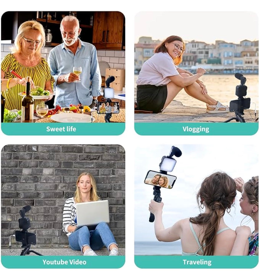 &quot;Enhance Your Content Creation with the Ultimate YouTube Starter Kit: High-Quality Microphone, Wireless Remote, Adjustable Tripod, and LED Lighting for Stunning Videos!&quot;