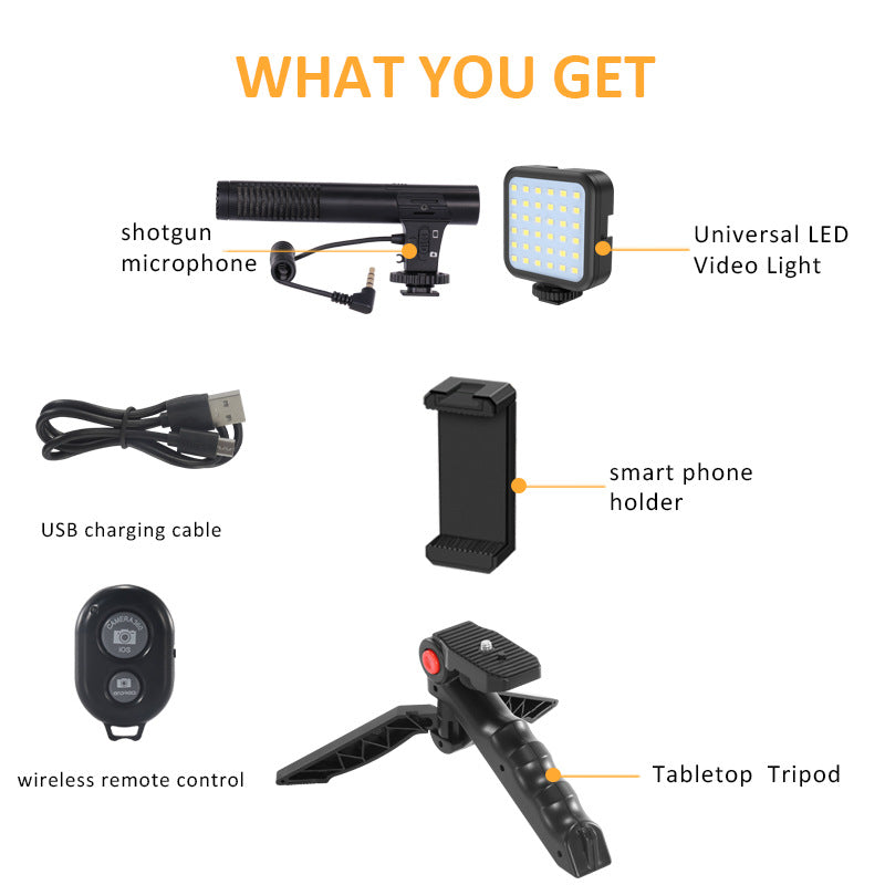 "Enhance Your Content Creation with the Ultimate YouTube Starter Kit: High-Quality Microphone, Wireless Remote, Adjustable Tripod, and LED Lighting for Stunning Videos!"