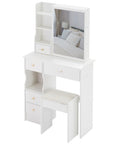 29.2” Small Space Vanity Table with Left Drawer, Cushioned Stool & Extra-Large Right Sliding Mirror, Multi-Layer High-Capacity Storage Desktop Dresser