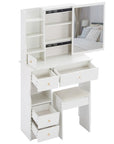 29.2” Small Space Vanity Table with Left Drawer, Cushioned Stool & Extra-Large Right Sliding Mirror, Multi-Layer High-Capacity Storage Desktop Dresser