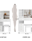 29.2” Small Space Vanity Table with Left Drawer, Cushioned Stool & Extra-Large Right Sliding Mirror, Multi-Layer High-Capacity Storage Desktop Dresser