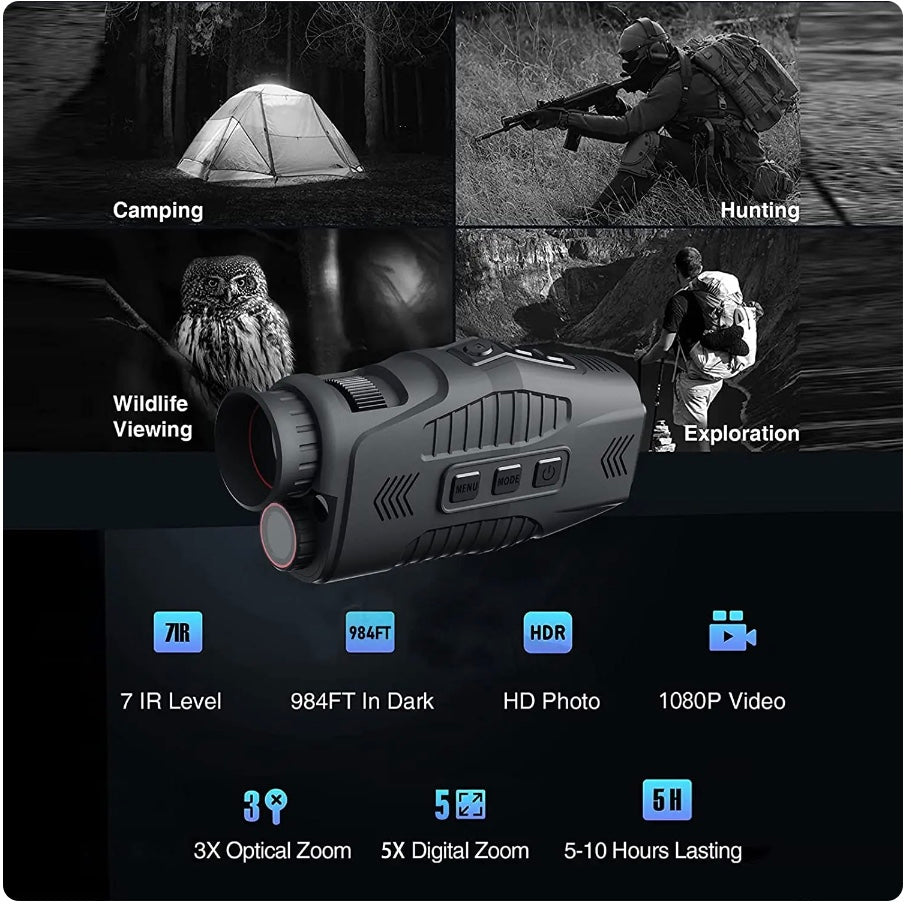 1080P Hd Infrared Night Vision Monocular Photo/Video 5X Zoom 300M For Hunting and Camping Observation