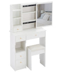 29.2” Small Space Vanity Table with Left Drawer, Cushioned Stool & Extra-Large Right Sliding Mirror, Multi-Layer High-Capacity Storage Desktop Dresser