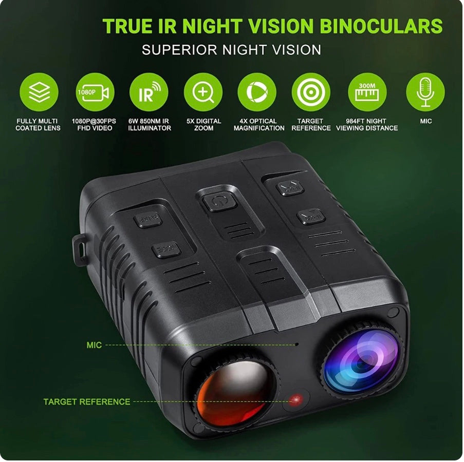 4K Night Vision Binoculars: Explore the Darkness in Stunning Clarity with 10x Digital Zoom, 800m Range, and Built-in WiFi Video Recording!