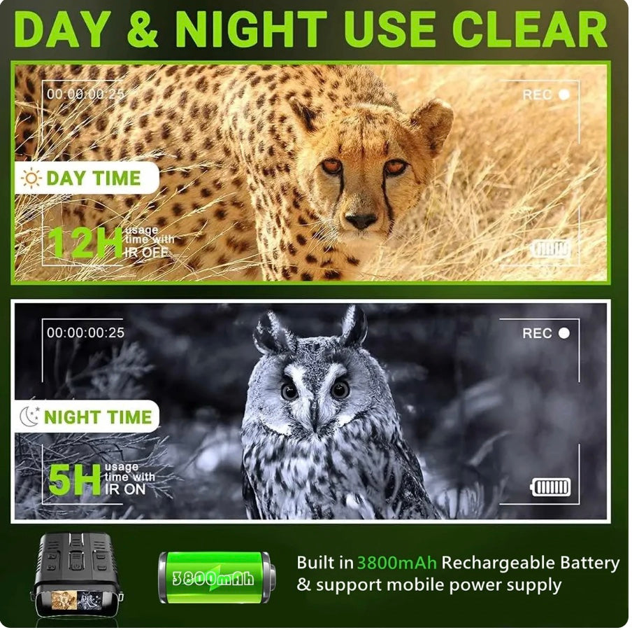 4K Night Vision Binoculars: Explore the Darkness in Stunning Clarity with 10x Digital Zoom, 800m Range, and Built-in WiFi Video Recording!
