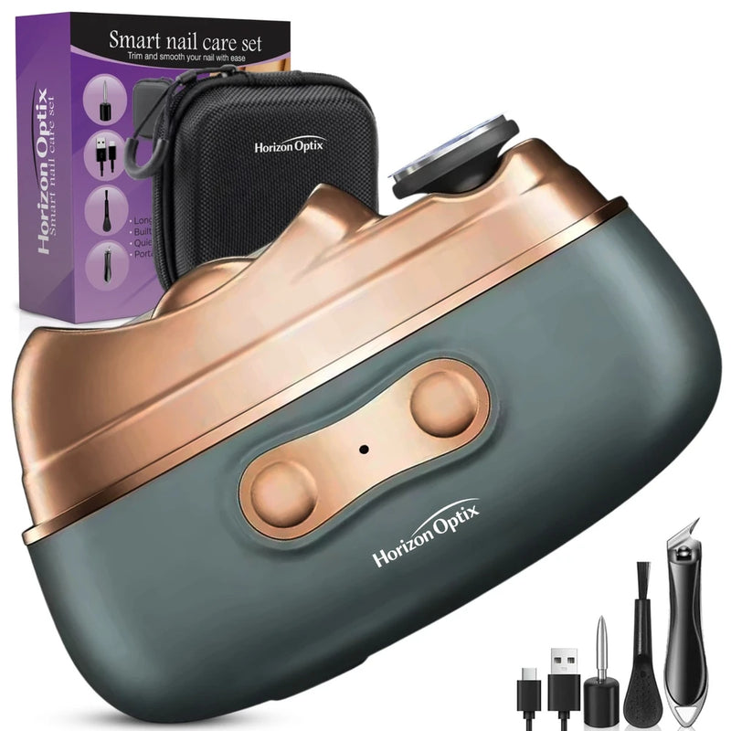Horizon Optix Smart Nail Care Set – Cordless Electric Nail Clipper, Grinder & Buffer with Case