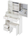 29.2” Small Space Vanity Table with Left Drawer, Cushioned Stool & Extra-Large Right Sliding Mirror, Multi-Layer High-Capacity Storage Desktop Dresser