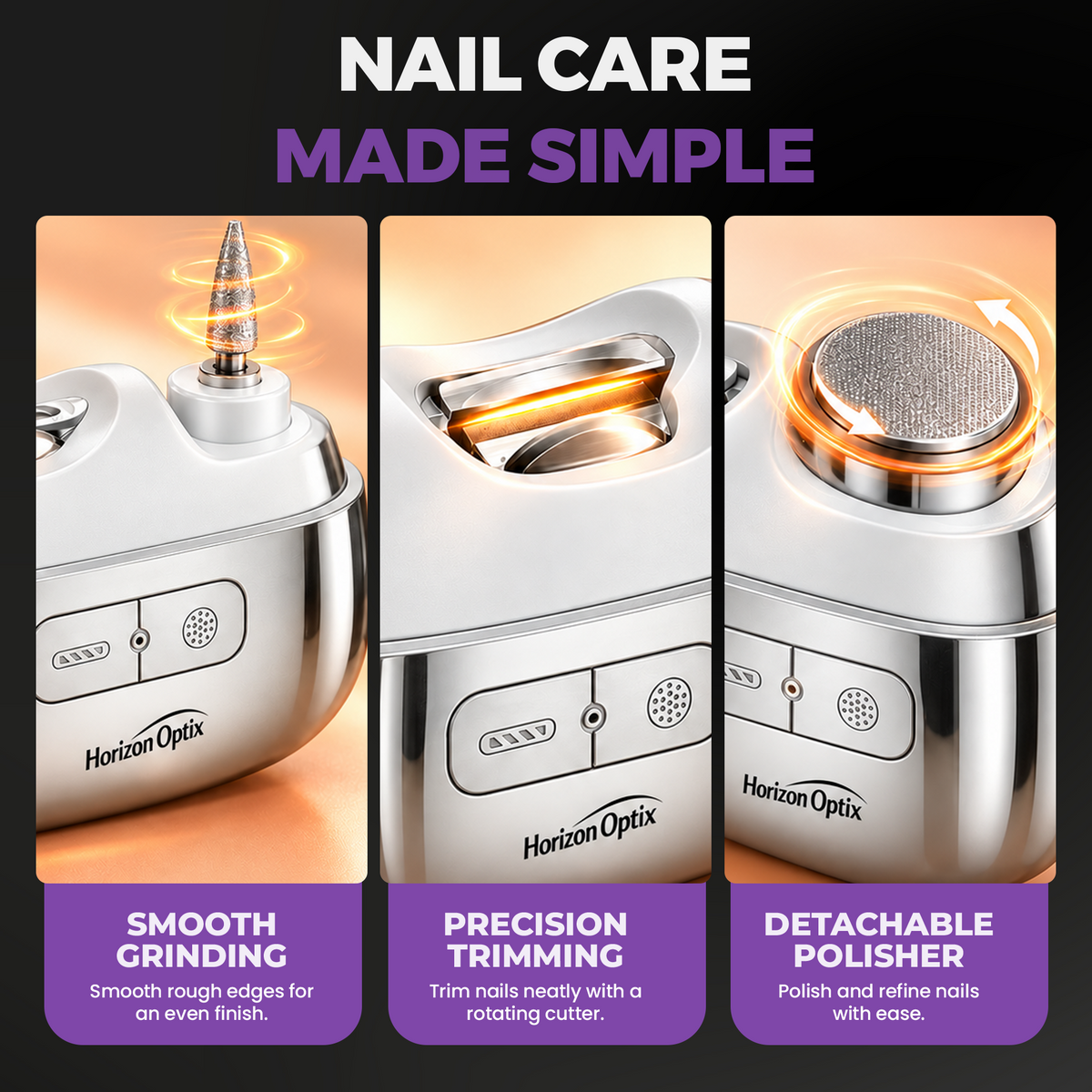 Horizon Optix Smart Nail Care Set – Cordless Electric Nail Clipper, Grinder &amp; Buffer with Case